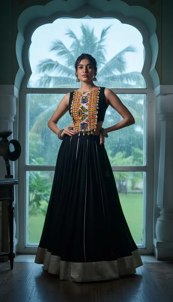 Black_Rayon_Gamthi_Work_Lehenga_Choli_For_Women