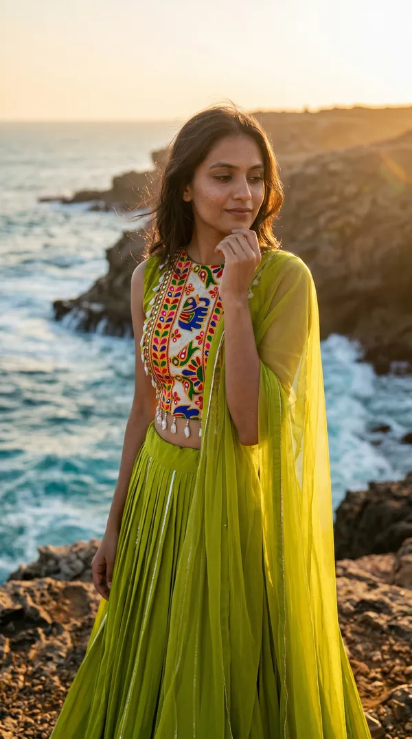 Parrot_Green_Rayon_Gamthi_Work_Lehenga_Choli_For_Women