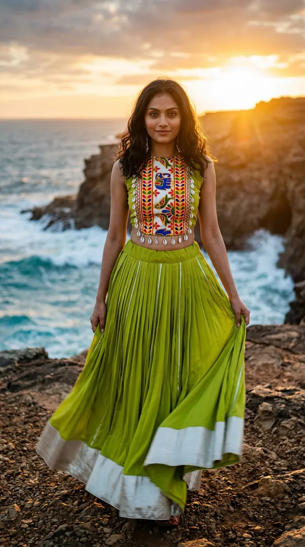 Parrot_Green_Rayon_Gamthi_Work_Lehenga_Choli_For_Women
