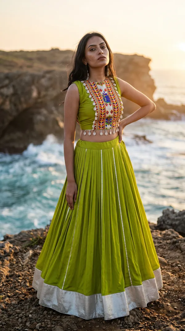 Parrot_Green_Rayon_Gamthi_Work_Lehenga_Choli_For_Women