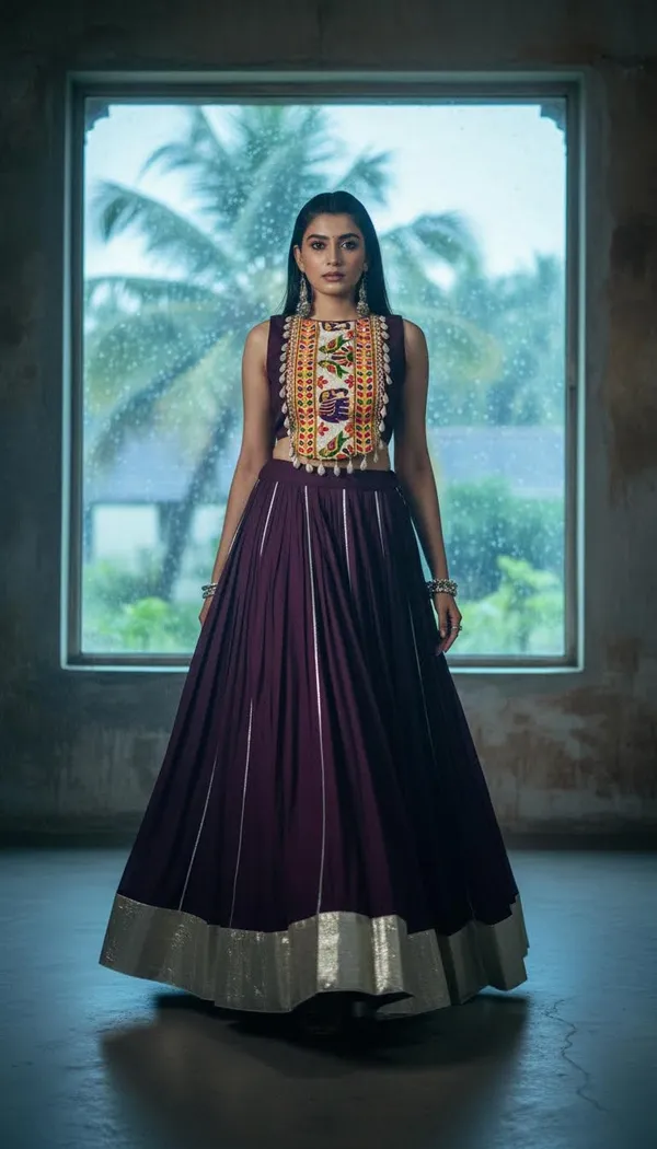 Wine_Rayon_Gamthi_Work_Lehenga_Choli_For_Women