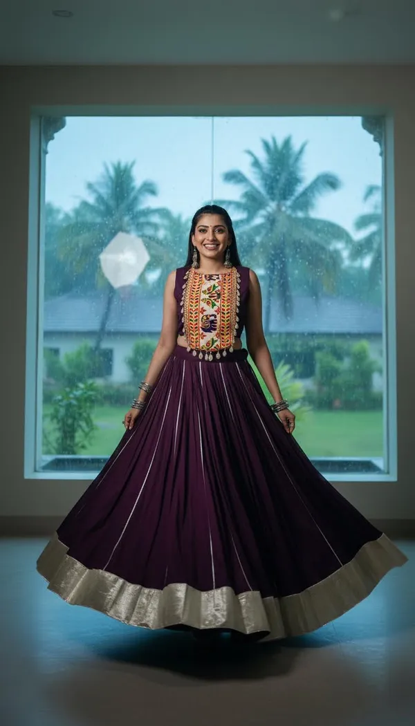 Wine_Rayon_Gamthi_Work_Lehenga_Choli_For_Women