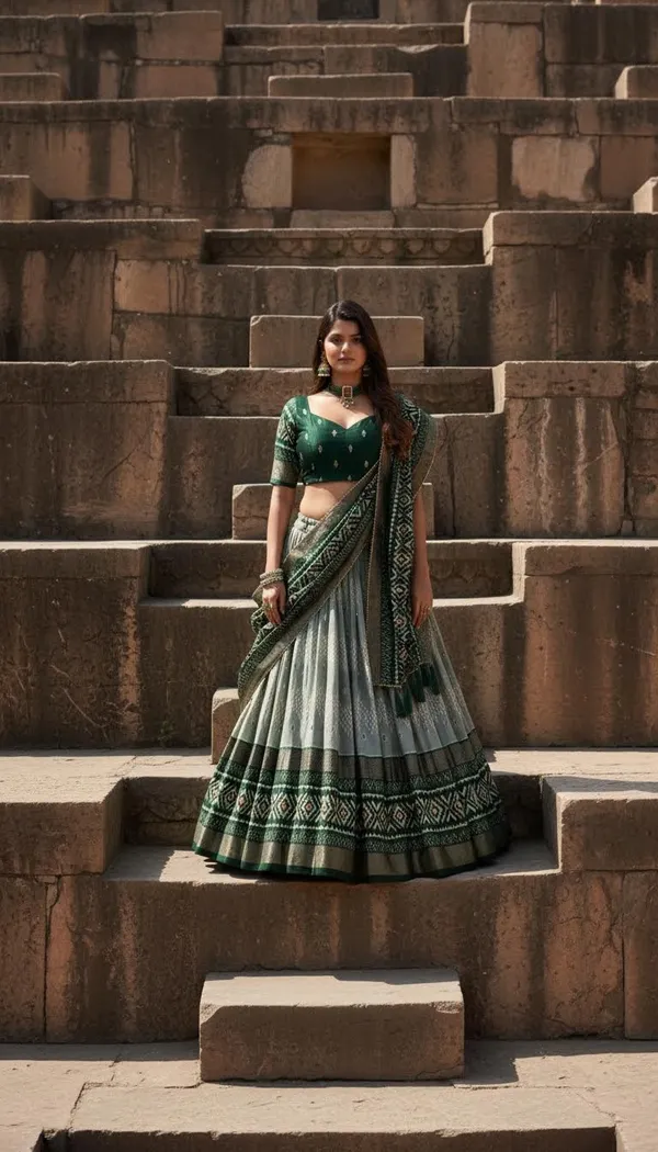Green_Dola_Silk_Patola_Print_Gotta_Patti_Lehenga_Choli_For_Women