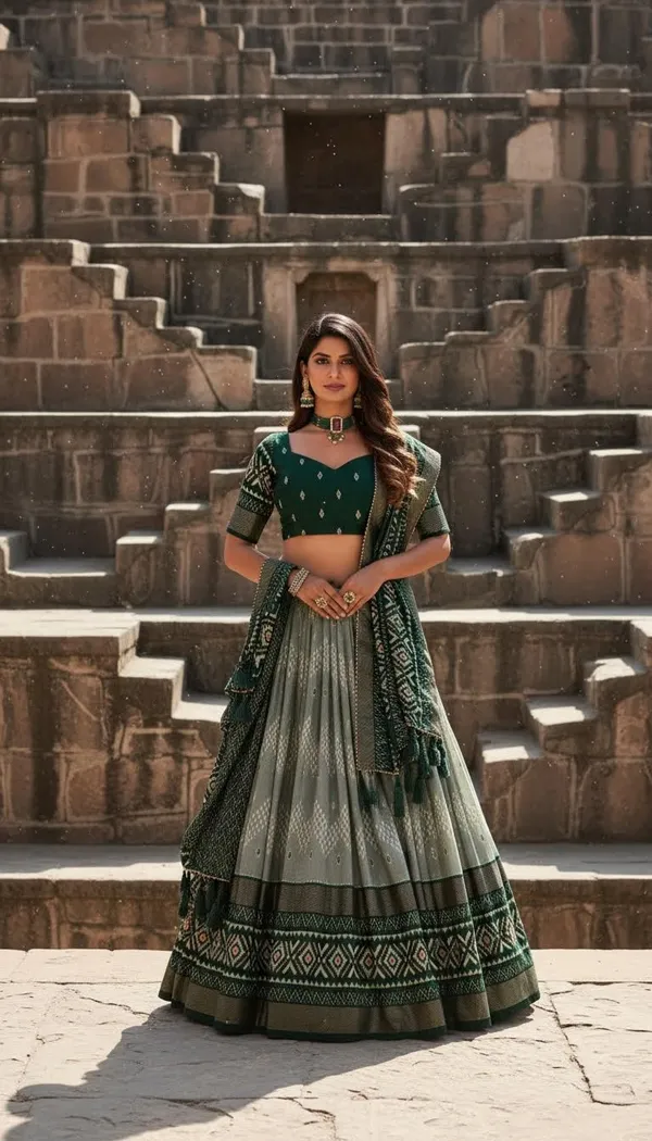 Green_Dola_Silk_Patola_Print_Gotta_Patti_Lehenga_Choli_For_Women