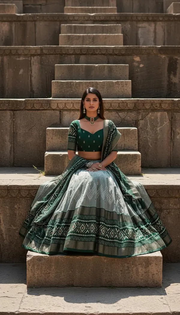 Green_Dola_Silk_Patola_Print_Gotta_Patti_Lehenga_Choli_For_Women