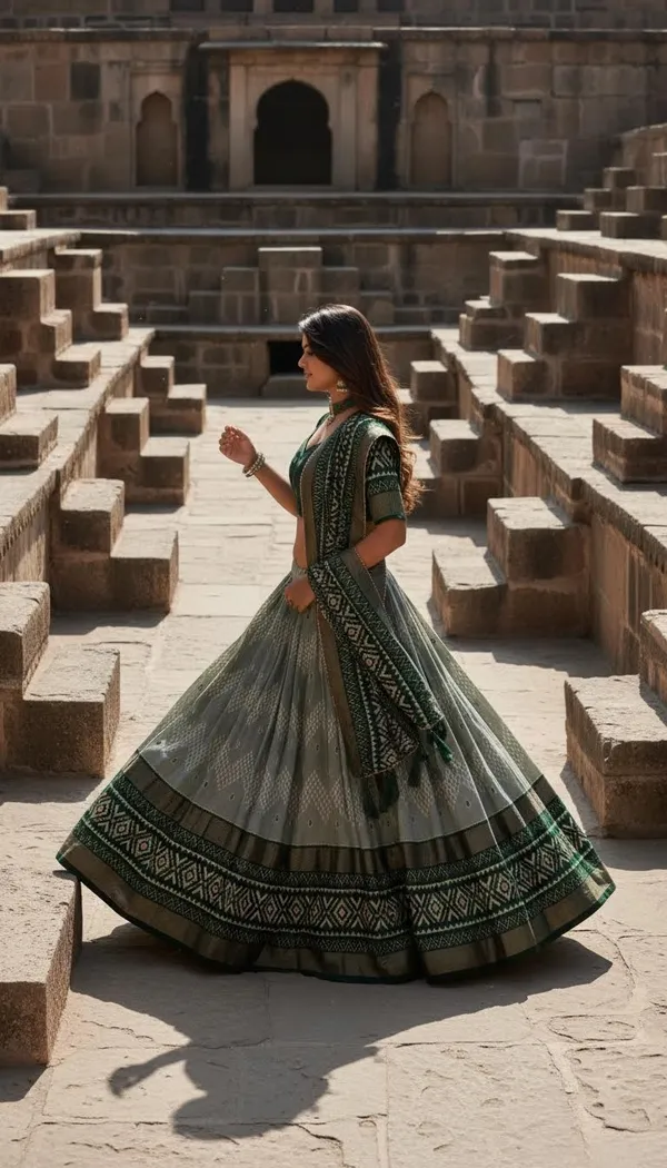 Green_Dola_Silk_Patola_Print_Gotta_Patti_Lehenga_Choli_For_Women