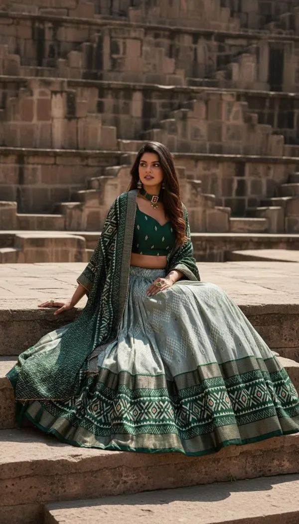 Green_Dola_Silk_Patola_Print_Gotta_Patti_Lehenga_Choli_For_Women