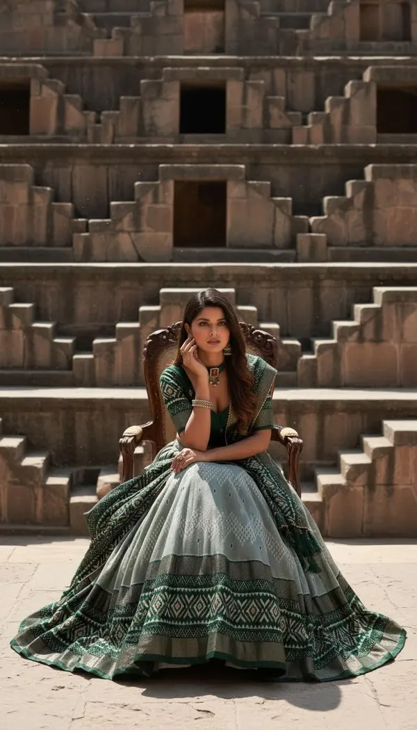 Green_Dola_Silk_Patola_Print_Gotta_Patti_Lehenga_Choli_For_Women