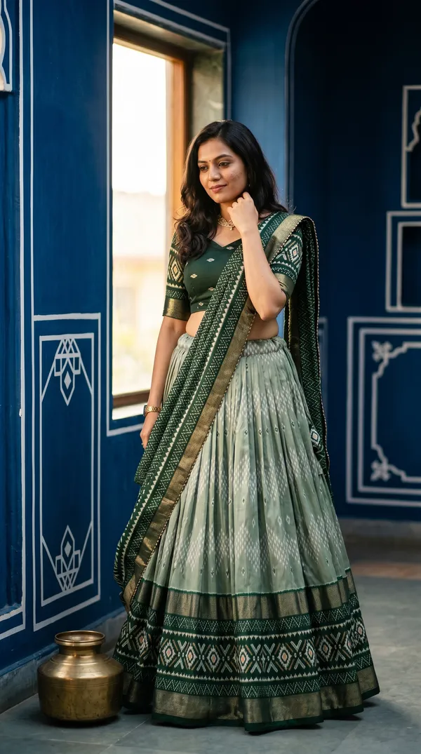 Green_Dola_Silk_Patola_Foil_Print_Lehenga_Choli_For_Women