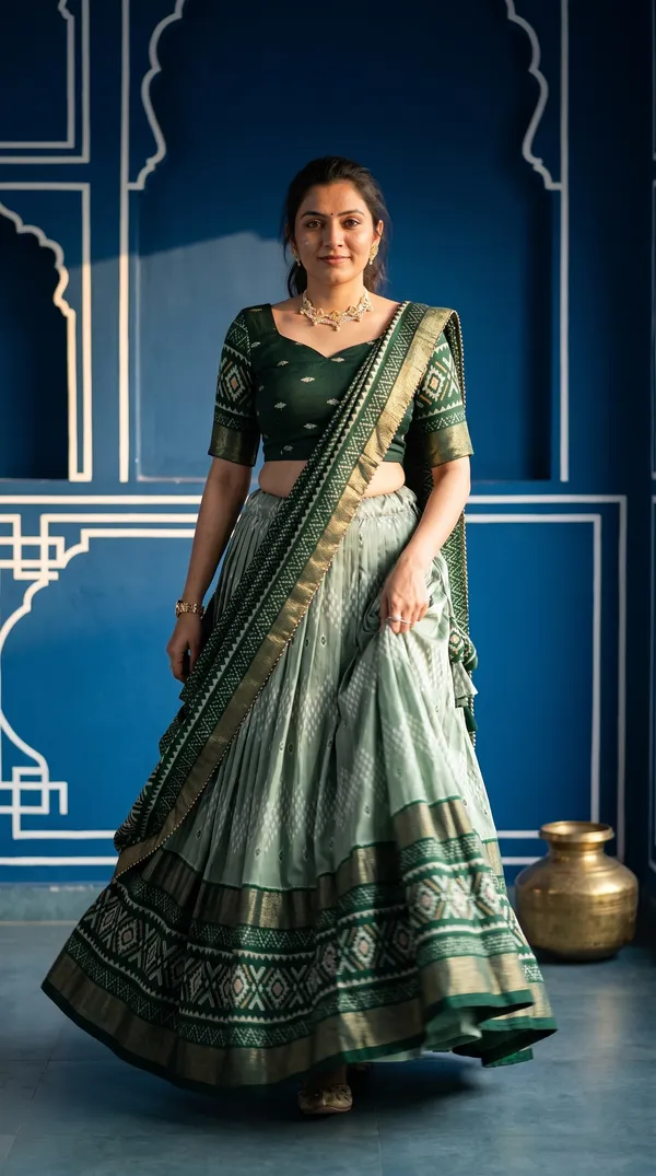 Green_Dola_Silk_Patola_Foil_Print_Lehenga_Choli_For_Women