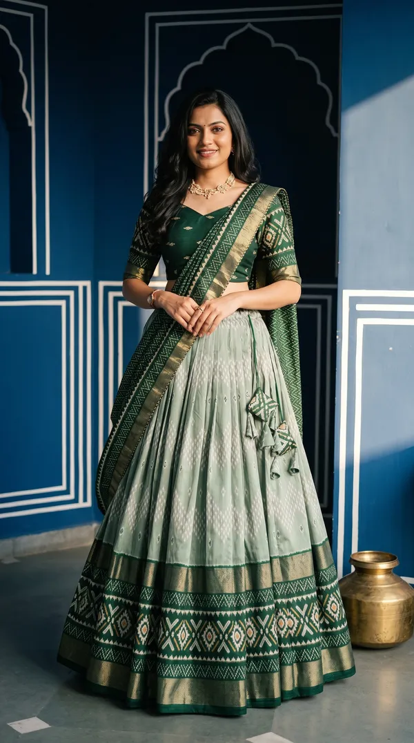 Green_Dola_Silk_Patola_Foil_Print_Lehenga_Choli_For_Women