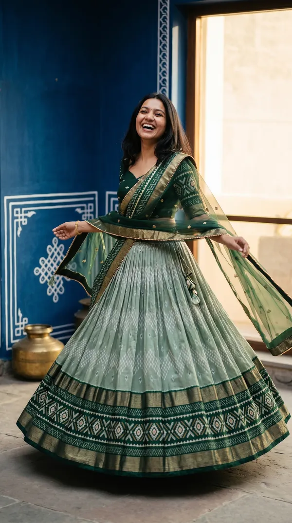 Green_Dola_Silk_Patola_Foil_Print_Lehenga_Choli_For_Women