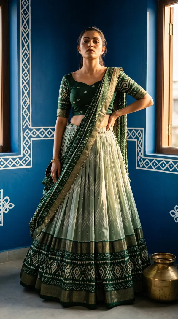 Green_Dola_Silk_Patola_Foil_Print_Lehenga_Choli_For_Women