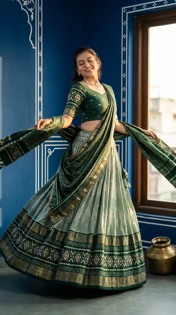 Green_Dola_Silk_Patola_Foil_Print_Lehenga_Choli_For_Women