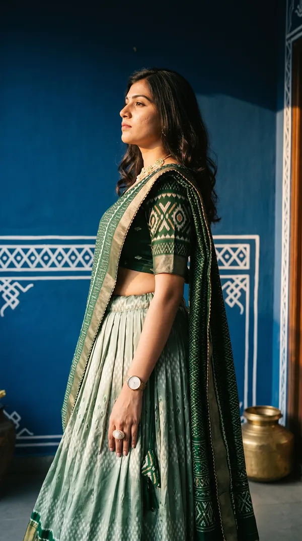 Green_Dola_Silk_Patola_Foil_Print_Lehenga_Choli_For_Women