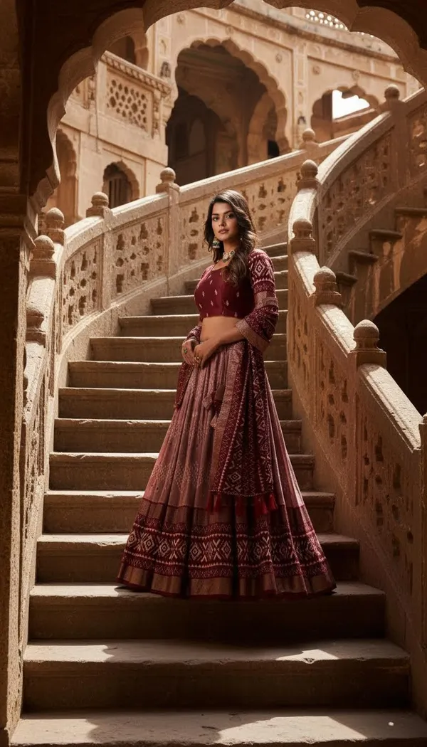 Maroon_Dola_Silk_Patola_Print_Gotta_Patti_Lehenga_Choli_For_Women