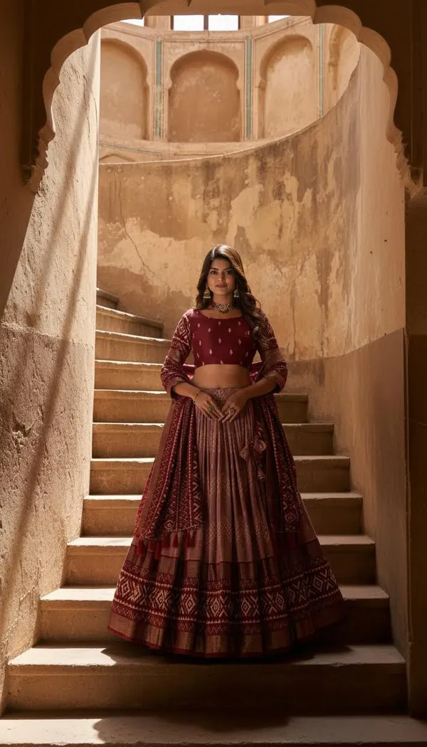 Maroon_Dola_Silk_Patola_Print_Gotta_Patti_Lehenga_Choli_For_Women
