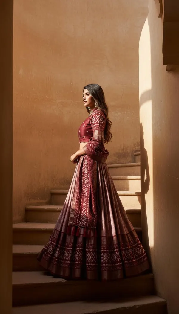 Maroon_Dola_Silk_Patola_Print_Gotta_Patti_Lehenga_Choli_For_Women