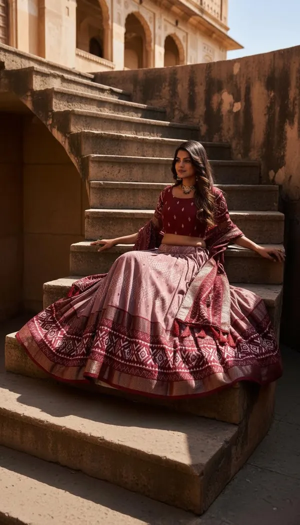 Maroon_Dola_Silk_Patola_Print_Gotta_Patti_Lehenga_Choli_For_Women