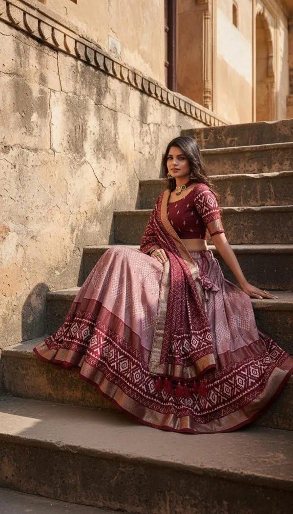 Maroon_Dola_Silk_Patola_Print_Gotta_Patti_Lehenga_Choli_For_Women