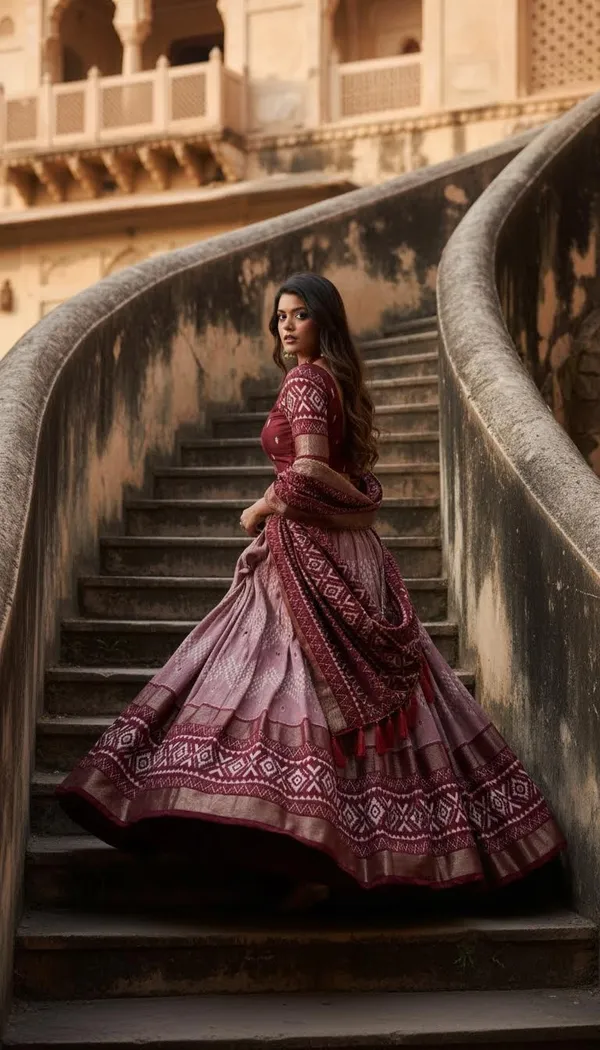 Maroon_Dola_Silk_Patola_Print_Gotta_Patti_Lehenga_Choli_For_Women