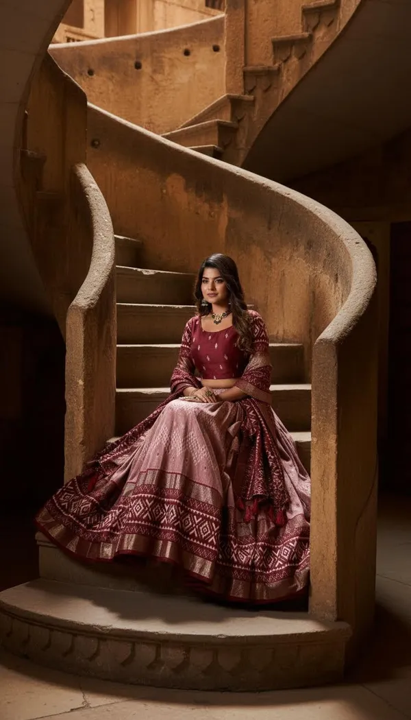 Maroon_Dola_Silk_Patola_Print_Gotta_Patti_Lehenga_Choli_For_Women