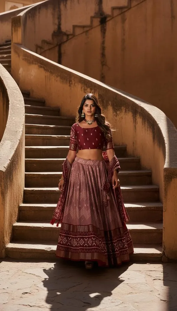 Maroon_Dola_Silk_Patola_Print_Gotta_Patti_Lehenga_Choli_For_Women