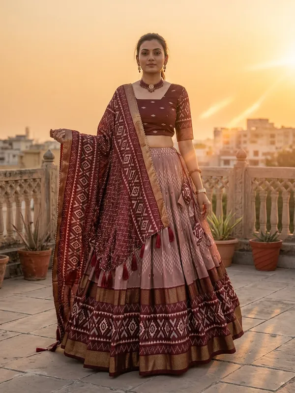 Maroon_Dola_Silk_Patola_Foil_Print_Lehenga_Choli_For_Women