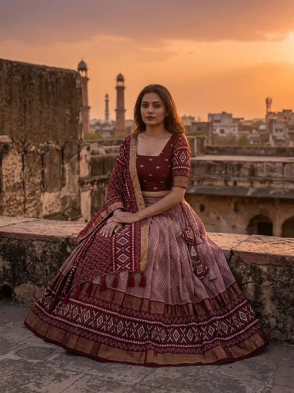 Maroon_Dola_Silk_Patola_Foil_Print_Lehenga_Choli_For_Women
