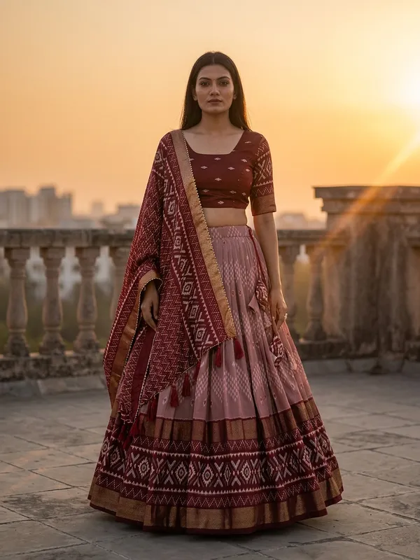Maroon_Dola_Silk_Patola_Foil_Print_Lehenga_Choli_For_Women