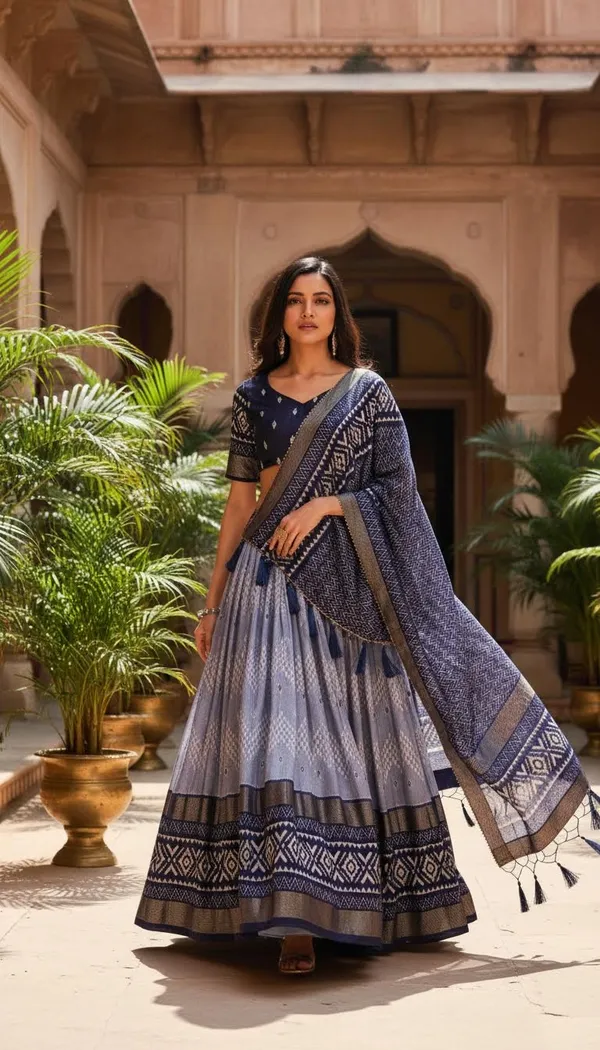 Navy_Blue_Dola_Silk_Patola_Print_Gotta_Patti_Lehenga_Choli_For_Women