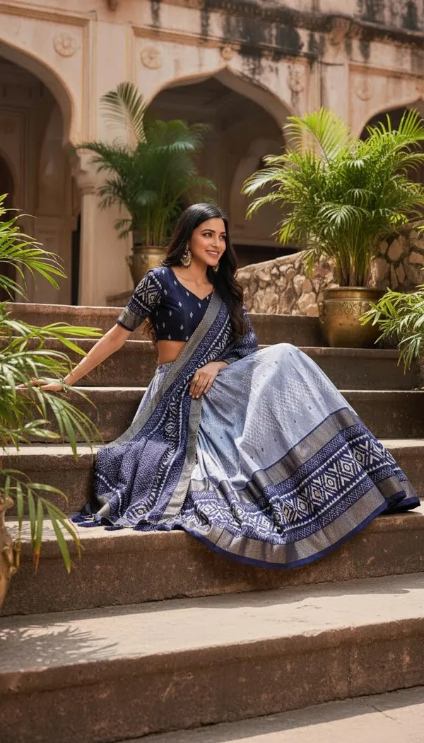 Navy_Blue_Dola_Silk_Patola_Print_Gotta_Patti_Lehenga_Choli_For_Women