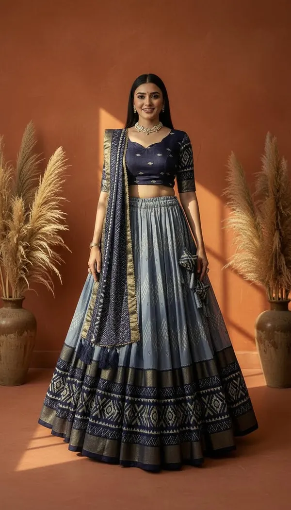 Navy_Blue_Dola_Silk_Patola_Foil_Print_Lehenga_Choli_For_Women