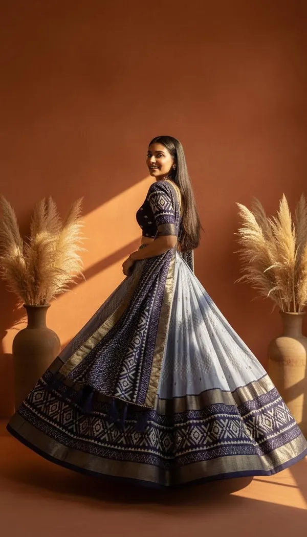 Navy_Blue_Dola_Silk_Patola_Foil_Print_Lehenga_Choli_For_Women