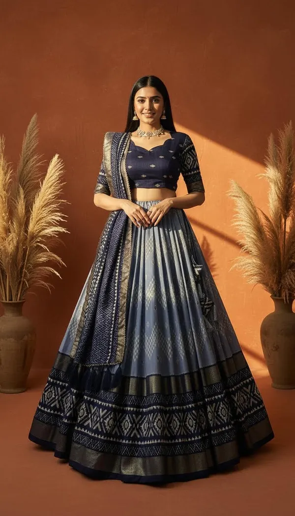 Navy_Blue_Dola_Silk_Patola_Foil_Print_Lehenga_Choli_For_Women