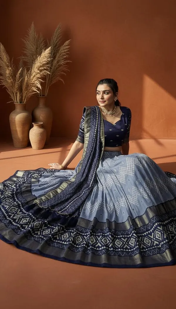 Navy_Blue_Dola_Silk_Patola_Foil_Print_Lehenga_Choli_For_Women