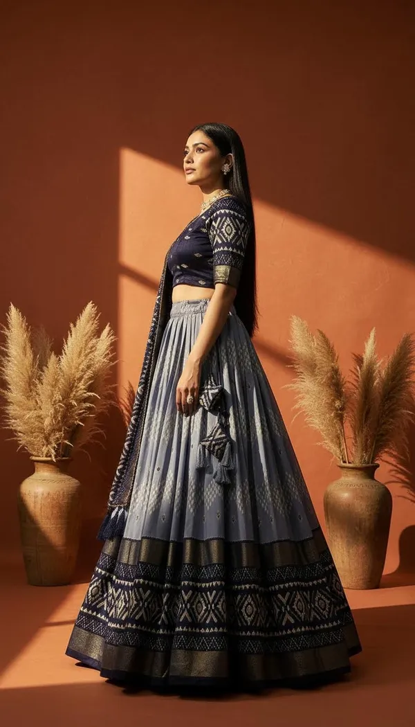 Navy_Blue_Dola_Silk_Patola_Foil_Print_Lehenga_Choli_For_Women