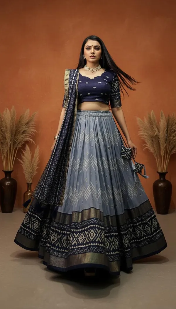 Navy_Blue_Dola_Silk_Patola_Foil_Print_Lehenga_Choli_For_Women