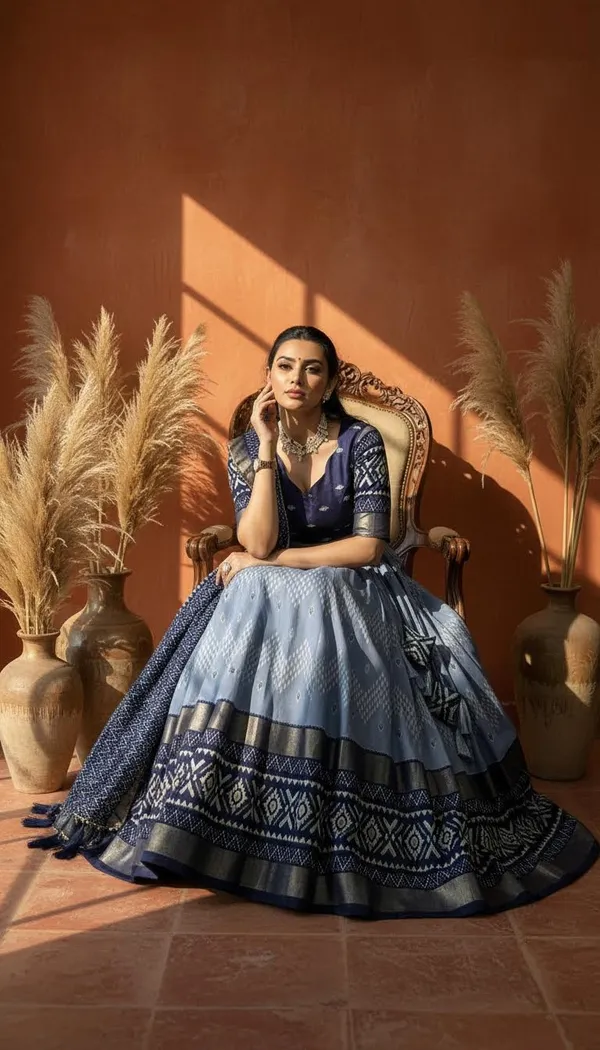 Navy_Blue_Dola_Silk_Patola_Foil_Print_Lehenga_Choli_For_Women