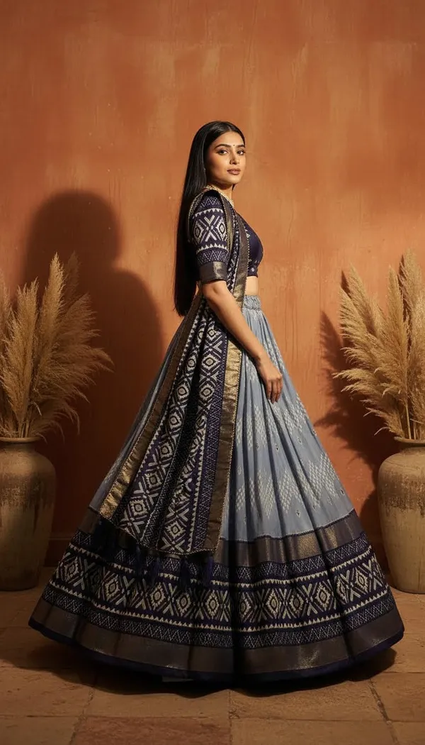 Navy_Blue_Dola_Silk_Patola_Foil_Print_Lehenga_Choli_For_Women