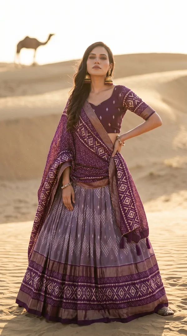 Wine_Dola_Silk_Patola_Print_Gotta_Patti_Lehenga_Choli_For_Women