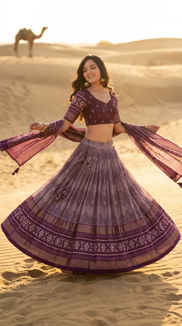 Wine_Dola_Silk_Patola_Print_Gotta_Patti_Lehenga_Choli_For_Women