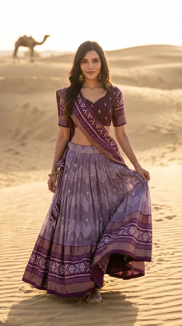 Wine_Dola_Silk_Patola_Print_Gotta_Patti_Lehenga_Choli_For_Women