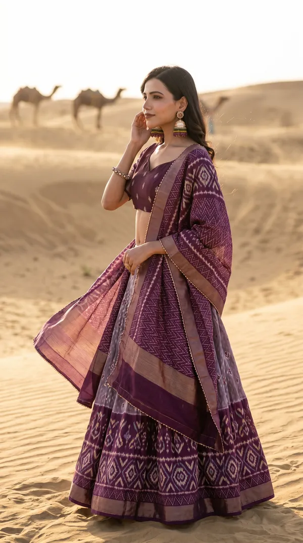 Wine_Dola_Silk_Patola_Print_Gotta_Patti_Lehenga_Choli_For_Women