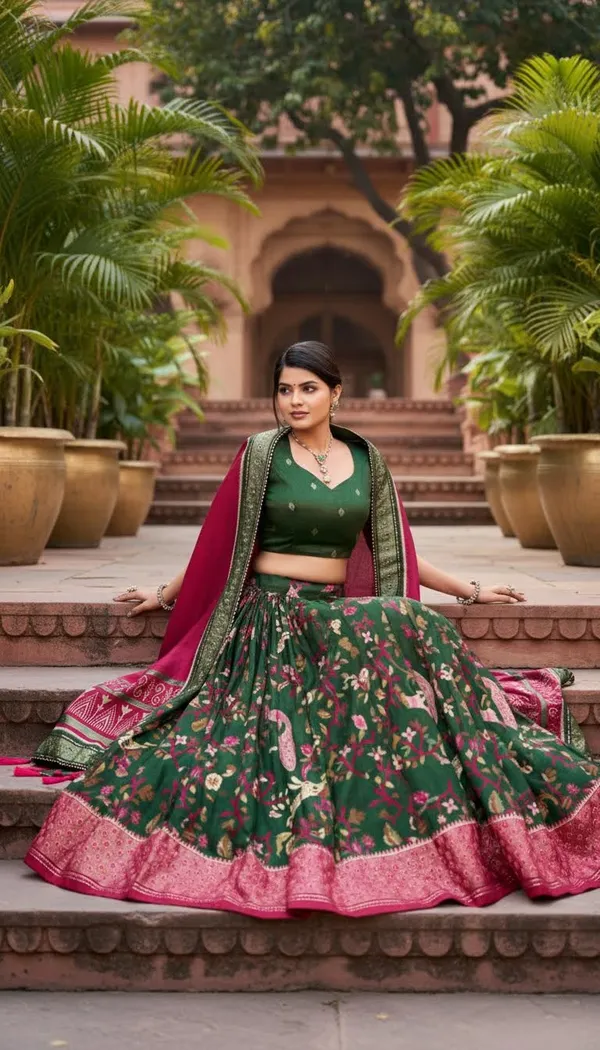 Green_Dola_Silk_Patola_Print_Stitched_Lehenga_Choli_For_Women