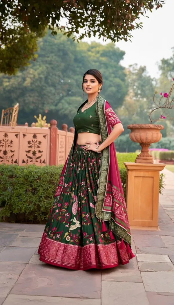 Green_Dola_Silk_Patola_Print_Stitched_Lehenga_Choli_For_Women