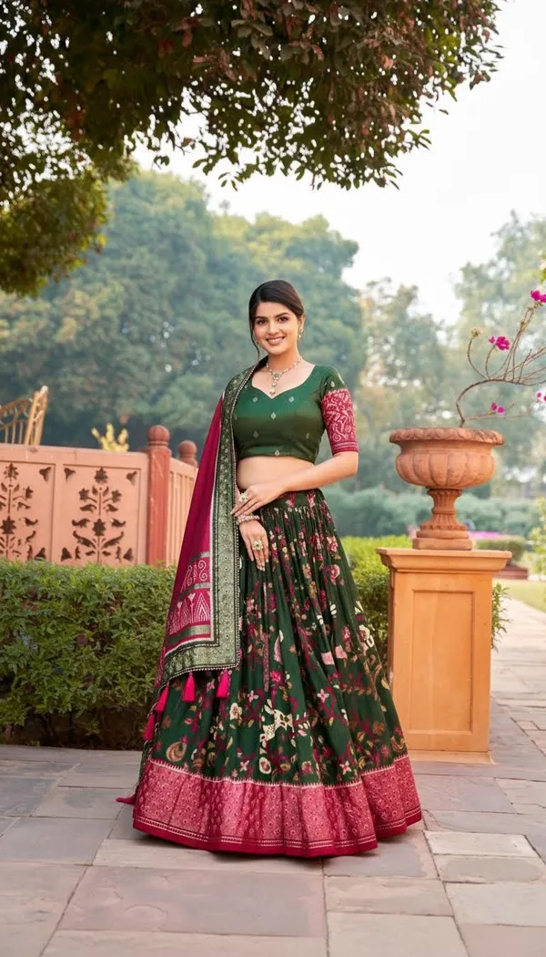 Green_Dola_Silk_Patola_Print_Stitched_Lehenga_Choli_For_Women