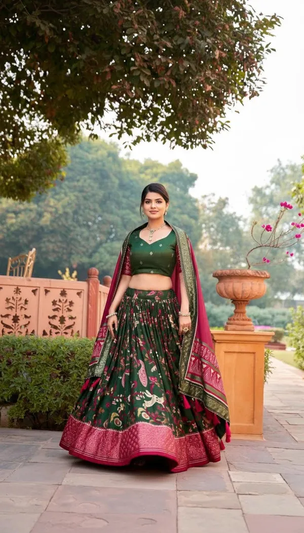 Green_Dola_Silk_Patola_Print_Stitched_Lehenga_Choli_For_Women