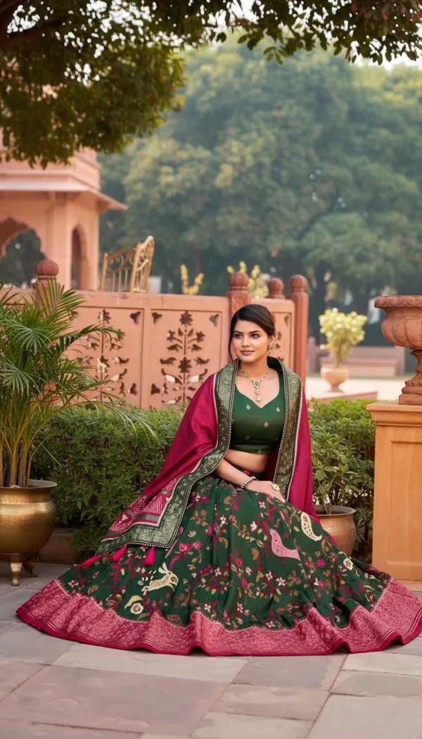 Green_Dola_Silk_Patola_Print_Stitched_Lehenga_Choli_For_Women
