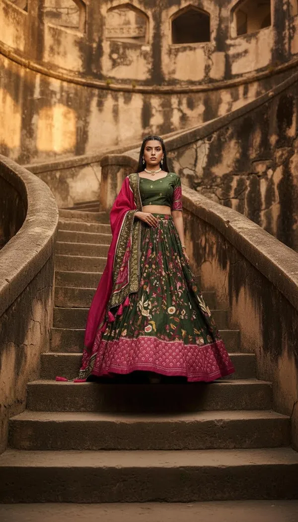 Green_Dola_Silk_Patola_Print_Stitched_Lehenga_Choli_For_Women